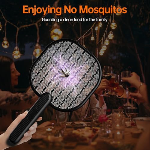 Electric Fly Swatter Bug Zapper: 3500V Mosquito Killer Racket with USB Rechargeable Insect Trap Pest Control Handheld Lightweight 5-Layer Safety Mesh for Indoor Home Office Backyard Patio Camping
