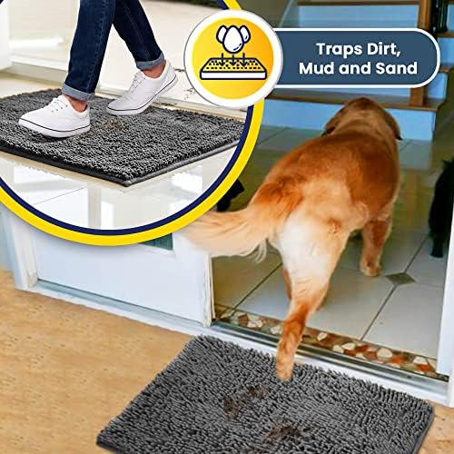 Muddy Mat® Shown on TV – Super Absorbent Microfiber Dog Door Mat for Muddy Paws, Non-Slip Washable Pet Rug, Quick Dry Chenille Entryway Carpet, Machine Washable Indoor Outdoor mat, Grey 30"x19"