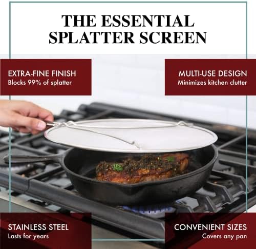 BergKoch Splatter Screen for Frying Pan - 15 Inch Stainless Steel Grease Splatter Guard - Cover Oil Splash when Sizzling Bacon, Cooking Fried Chicken or Popcorn