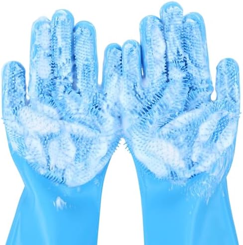 Pecute Pet Grooming Gloves Large, Heat Resistant Cat Bathing Gloves with High-Density Teeth, Silicone Dog Bathing Gloves with Enhanced Five Finger Design, for Washing, Bathing, and Massaging