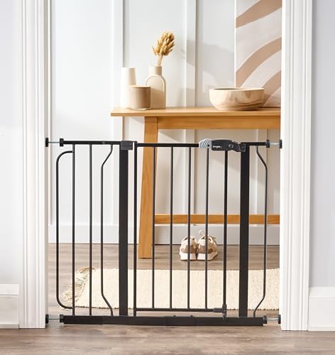 Regalo Easy Step 38.5-Inch Wide Walk Thru Baby Gate, Includes 6-Inch Extension Kit, Pressure Mount Kit, Wall Cups, Black