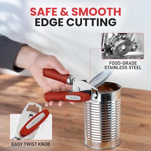 Zulay Kitchen Manual Can Opener with Bottle Opener with Turn Knob