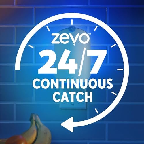 Zevo Flying Insect Trap & 3 Cartridges - Plug in Fly Trap & Indoor Bug Catcher for Gnats, House & Fruit Flies - Mess-Free - Use in Any Room - Uses Blue & UV Light (1 Plug in Device & 3 Cartridges)