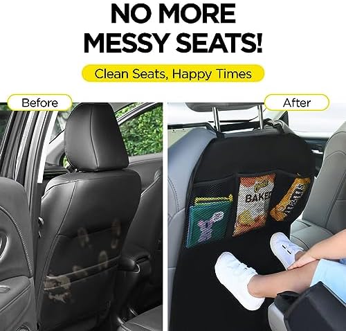 lebogner Back Seat Cover For Kids + 3 Pocket Storage Organizer, 2 Pack X-Large Waterproof Kick Mats Backseat Protector, Car Seat Back Protectors For Vehicles To Protect From Dirt, Mud & Scratches