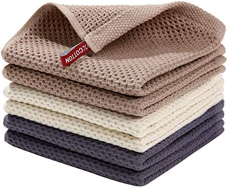 Homaxy 100% Cotton Waffle Weave Kitchen Dish Cloths, Ultra Soft Absorbent Quick Drying Dish Towels, 12 x 12 Inches, 6-Pack, Mixed Color