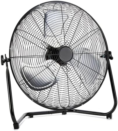 Amazon Basics 20" High Velocity Industrial Fan, Floor Fan, with 3 Speeds, Tilt Head, ETL-Listed Safety Compliance, Metal Housing/Blades, Ideal for Industrial/Commercial Space/Garage/Gym, 125W, Black