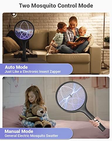 YISSVIC Electric Fly Swatter 4000V Bug Zapper Racket Dual Modes Mosquito Killer with Purple Mosquito Light Rechargeable for Indoor Home Office Backyard Patio Camping