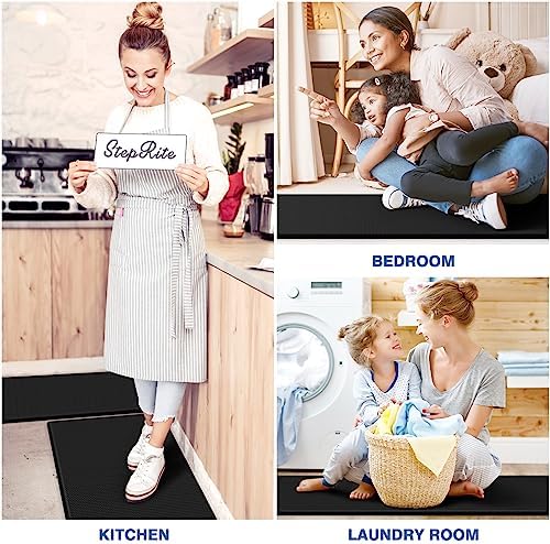 StepRite Kitchen Mats, 2PCS Kitchen Rugs, Cushioned Anti Fatigue Kitchen Mats for Floor, Non-Slip Standing Desk Mat, Waterproof Kitchen Rug Set for Kitchen, Floor, Office, 17.3"x30"+17.3"x47", Black