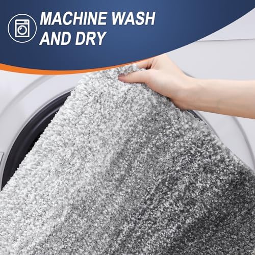 OLANLY Luxury Toilet Rugs U-Shaped 24x20, Extra Soft and Absorbent Microfiber Bathroom Rugs, Non-Slip Plush Shaggy Bath Mat, Machine Wash Dry, Contour Bathroom Mats for Toilet Base, Grey