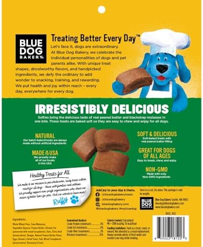 Blue Dog Bakery Natural Dog Treats, Softies, Peanut Butter Flavor, 16.2oz Bag, 6 Bags