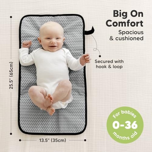 KeaBabies Portable Diaper Changing Pad, Easy Wipe Clean - Foldable Waterproof Baby Changing Mat for Diaper Bag, Compact, Lightweight, Baby Changer Travel Essential, Machine Washable (Black Geo)