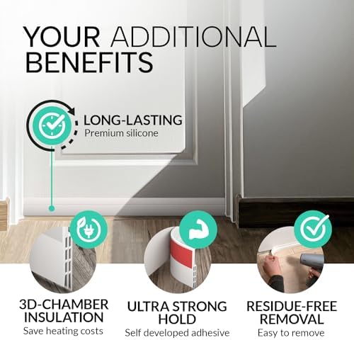 Vellure® Door Draft stoppers for Bottom of Door - New Premium Door Sweep/Door Seal Strip (Save Energy – installs Quickly and Easily) Door Weather Stripping, Ideal for Keeping Out Cold (5x39 White)