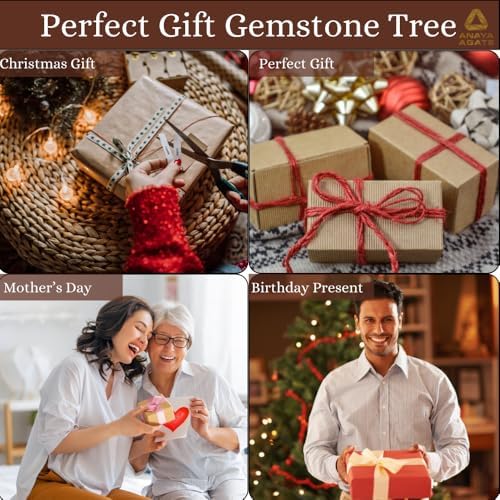 Crystal Tree Gift for Women, Set of 12 Handcrafted Tree of Life Chakra Healing Crystals & Stones for Positive Energy, Good Luck, Home and Office Desk Decor, Birthday Gifts for Mom & Dad