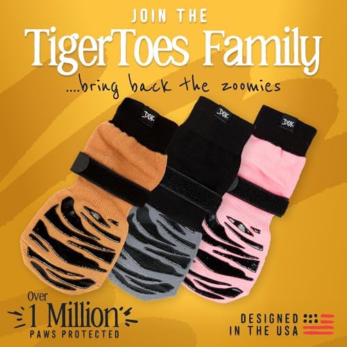 DOK TigerToes Premium Non-Slip Dog Socks for Hardwood Floors - Extra-Thick Grip That Works Even When Twisted - Prevents Licking, Slipping, and Great for Dog Paw Protection - Size Large