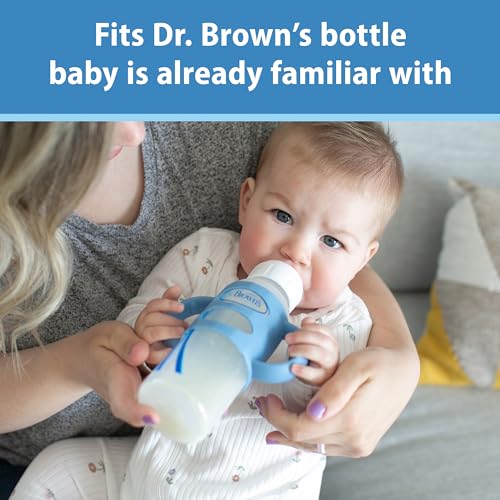 Dr. Brown's Milestones Narrow Sippy Spout Bottle with 100% Silicone Handles, Easy-Grip Handles with Soft Sippy Spout, 8oz/250mL, Light-Blue & Gray, 2-Pack, 6m+