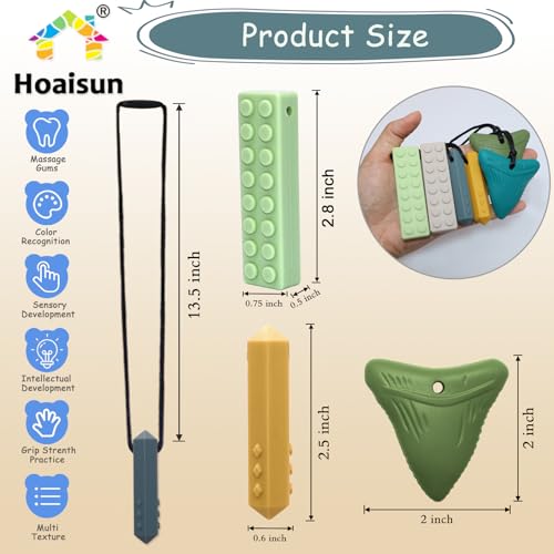 Chew Necklaces for Sensory Kids, 6 Pack Sensory Chew Necklaces for Boys and Girls with Autism, ADHD, SPD, Chewing (Fruit Green, Khaki, Grey, Yellow, Olive Green, Green Coffee)