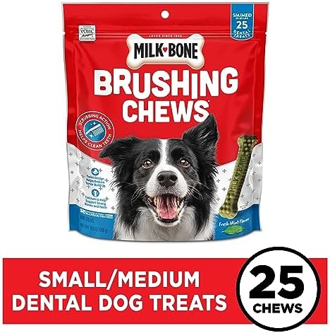 Milk-Bone Brushing Chews Daily Dental Dog Treats, Fresh Mint Flavor, Small/Medium, 25 Count