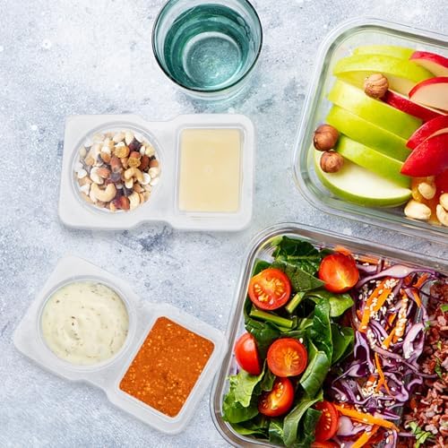 20 Set Reusable Snack Containers, 2-Compartment Dipping Containers with Lid for Refrigeration, Portion Control, Outdoor Takeaway Sauce Dip Case