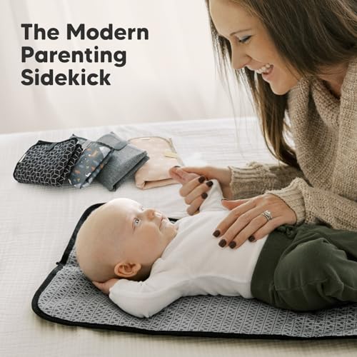 KeaBabies Portable Diaper Changing Pad, Easy Wipe Clean - Foldable Waterproof Baby Changing Mat for Diaper Bag, Compact, Lightweight, Baby Changer Travel Essential, Machine Washable (Black Geo)