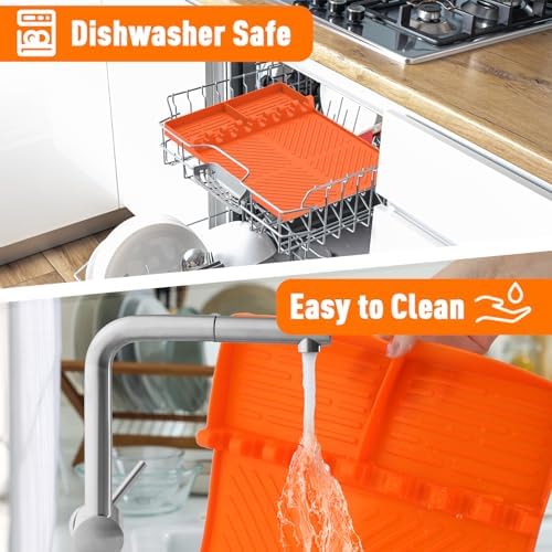 Silicone Grill Mat Compatible with Blackstone, Silicone Griddle Tools Mat with Drip Pad, Spatula Mat for Outdoor Grill Kitchen Counter (Orange)
