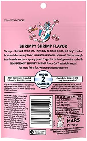 Temptations Classic Crunchy and Soft Cat Treats, Shrimpy Shrimp Flavor, 3 oz. Pouch (Pack of 12)