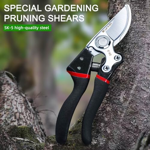 Kynup Pruning Shears for Gardening, Garden Shears Heavy Duty, Cutting Shears Pruners, Hedge Clippers, Rose Pruning Shears, Hand Clippers Gardening (Red Black)
