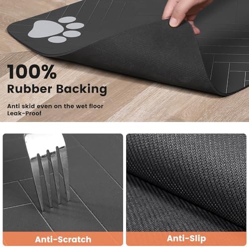 Pet Feeding Mat-Absorbent Pet Placemat for Food and Water Bowl, with Waterproof Rubber Backing, Quick Dry Water Dispenser Mat for Dog and Cat (17"x27", Striped Dark Gray)