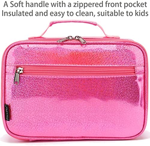 FlowFly Kids Lunch box Insulated Soft Bag Mini Cooler Back to School Thermal Meal Tote Kit for Girls, Boys,Pink