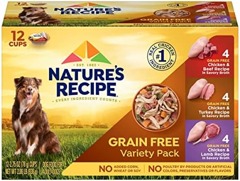 Nature's Recipe Nature’s Recipe 2.75 Ounce Grain Free Chicken & Beef, Chicken & Turkey, Chicken & Lamb Wet Dog Food Variety Pack, 12 Pack, 2 Count Case