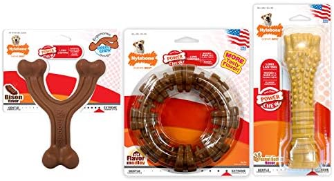 Nylabone Customer Favorites Power Chew Toy Bundle for Dogs, Indestructible Dog Toys for Aggressive Chewers, Pack of 3 Dog Toys, Flavor Medley, Large Dogs - Up to 50 lbs, 3 Pack