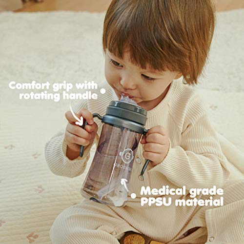 GROSMIMI Spill Proof no Spill Magic Sippy Cup with Straw with Handle for Baby and Toddlers, Customizable, PPSU, BPA Free 10 oz (Pink)