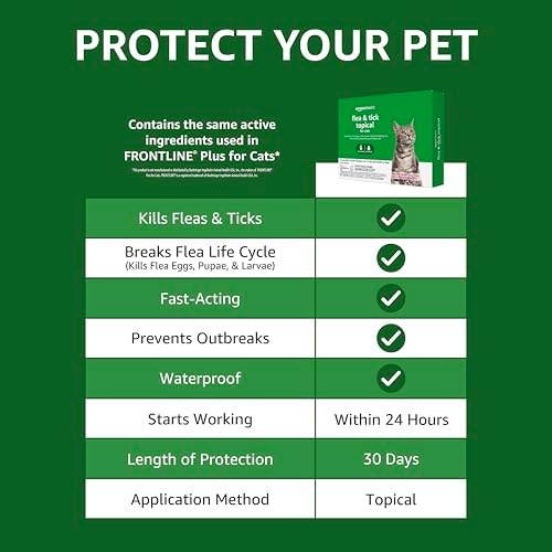 Amazon Basics Flea and Tick Topical Treatment for Cats (Over 1.5 Pounds), 6 Count (Previously Solimo)