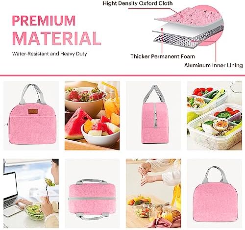 Lunch Bag for Women & Men Adult Insulated Lunch Box, Small Leakproof Cooler Food Lunch Containers Reusable High Capacity Lunch Tote Bags for Work, Travel, Outdoor (Pink)
