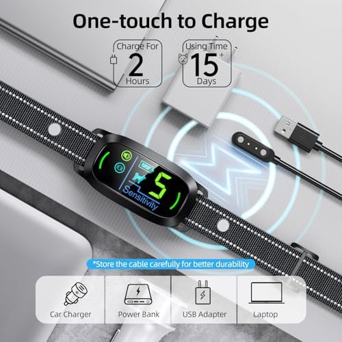 Dog Bark Collar for Large Medium Small Dogs, Rechargeable Smart Bark Collar, Anti Barking Training Collar with 5 Adjustable Sensitivity Beep Vibration (Black)