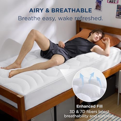 Bedsure Twin XL Mattress Pad - Soft Mattress Topper for College Dorm Room Essentials, Extra Long Twin Quilted Fitted Bed Cover Protector with 8-21 Inches Deep Pocket, Washable, White, 39x80 Inches