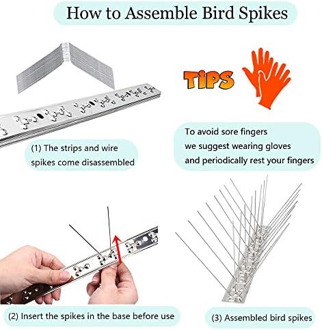 PANGCH Bird Spikes,Stainless Steel Bird Spikes Metal Bird Spikes Fence Spikes Easy to Install - 10 Strips 10.82 Feet Coverage