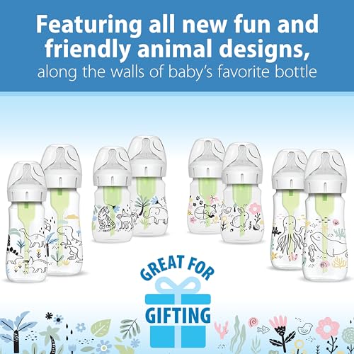Dr. Brown’s Natural Flow Anti-Colic Options+ Wide-Neck Baby Bottle Designer Edition Bottles, Woodland Decos, 5 oz/150 mL, Level 1 Nipple, 2-Pack, 0m+