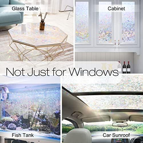 rabbitgoo Window Privacy Film Rainbow Film Decorative Window Sticker, 3D Static Stained Glass Cling Tint for Home Heat Control Non-Adhesive, 23.6 x 78.7 inches