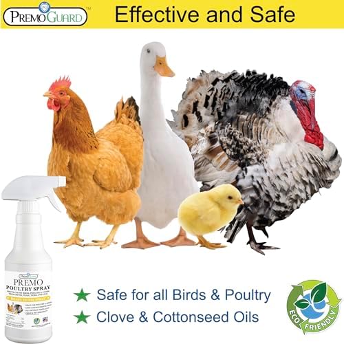 Premo Guard Poultry Spray - 32 oz - Kill Scaly Leg, Mites, Fleas, Lice, & Other Pest on Chickens and in Coops - Natural Plant Based Oils for Control, & Prevention - Family Safe with No Egg Withdrawl