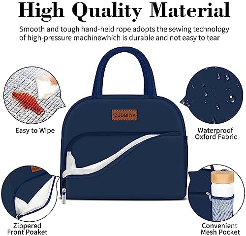 Coobiiya Lunch Bag for Men and Women - Navy Blue, Aluminum, 10.8" x 6.3" x 8.85" - Spacious, Lightweight, and Durable