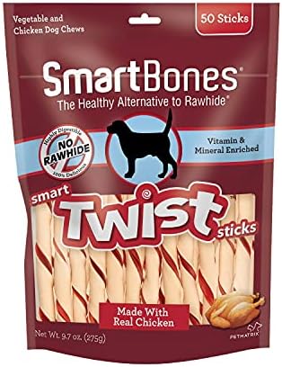 SmartBones Smart Twist Sticks, Rawhide Free Dog Chew Sticks, Made With Real Chicken, 50 Sticks , 9.7 Ounce (Pack of 1)