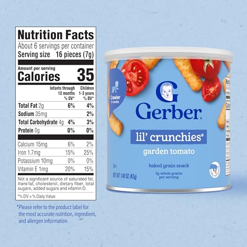 Gerber Snacks for Baby Lil Crunchies, Garden Tomato, 1.48 Ounce (Pack of 6)