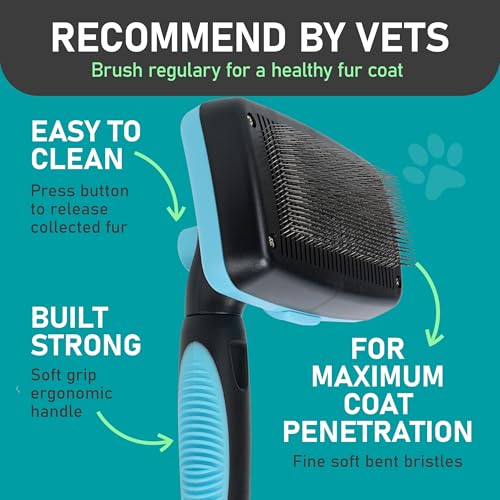 Maxpower Planet Dog Rake and Dog Hair Brush - Gently Removes Loose Undercoat, Mats and Tangled - Deshedding Grooming Tool for Dogs & Cats - Self Cleaning Slicker Brush - All Hair Types