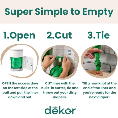Diaper Dekor Plus Diaper Pail Refills | 4 Count Unscented | Exclusive End-of-Liner Marking | Thick, Quick & Easy to Replace | Most Economical Refill System | for Original and Eko Style Pails