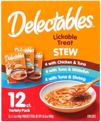 Hartz Delectables Stew Lickable Wet Cat Treats for Adult & Senior Cats, Variety Pack, 1.4 Ounce (Pack of 12)
