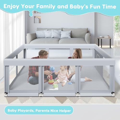 74" ×50" Large Baby Playpen, Baby Playard for Babies and Toddlers, Baby Fence Play Pens for Indoor & Outdoor, Sturdy Safety Play Yard with Soft Breathable Mesh, Anti-Fall, Grey