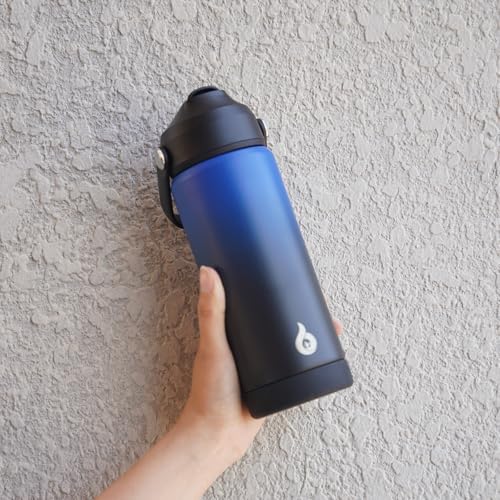 BJPKPK Insulated Water Bottle with Straw Lid, 18oz Thermos Water Bottles, Flex Handle & Non-slip Boot, BPA Free Leak Proof Stainless Steel Metal Thermos, Tumblers, Cups,Black Blue