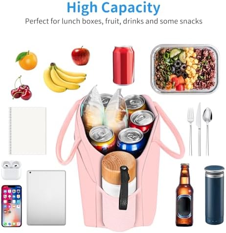 DALINDA Lunch Bag Lunch Box for Women Men Reusable Insulated Lunch Bags for Adults,Leakproof Cute Cooler Lunch Tote Bag,Large Capacity for Work Travel Picnic, PINK