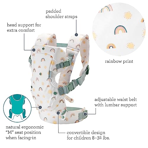 Infantino Flip 4-in-1 Convertible Baby Carrier, Adjustable, Ergonomic Babywearing, Registry Essential, Baby Carrier for Newborn to Toddler, Rainbow