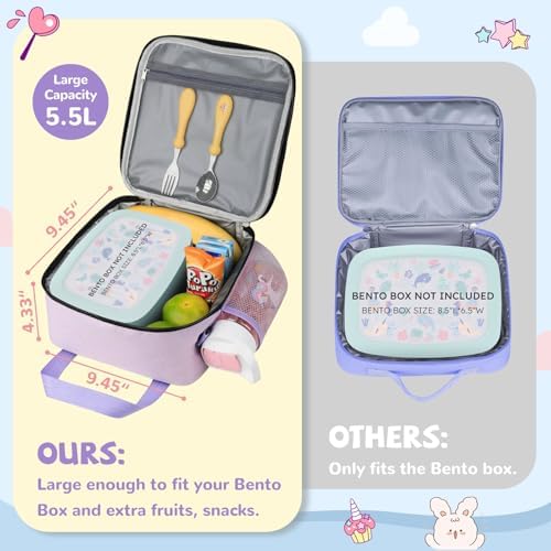 REDSHELL Tactical Lunch Box Kids, Large Insulated Lunch Bag for Girls, Cooler Lunchbag, Square Toddler Lunchbox, Back to School Daycare Lunch Tote Pail with Water Bottle Holder Shoulder Strap, Purple
